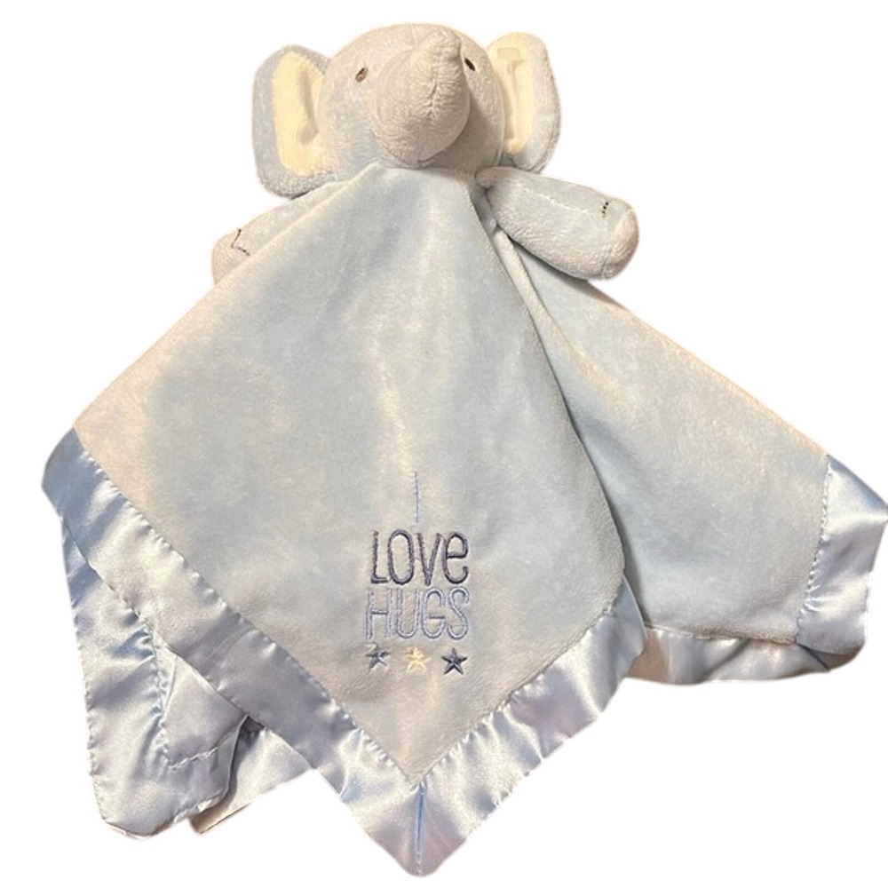 Stepping Stones Blue Elephant I Love Hugs Security Blanket Lovey Satin Trim